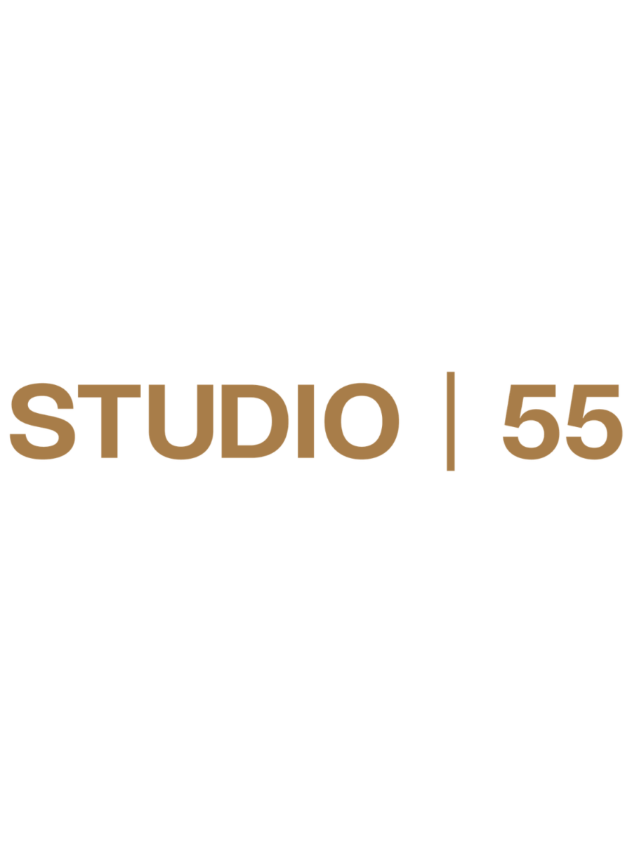 The image displays the text STUDIO | 55 in bold, brown capital letters on a white background, with a vertical line separating STUDIO and 55.